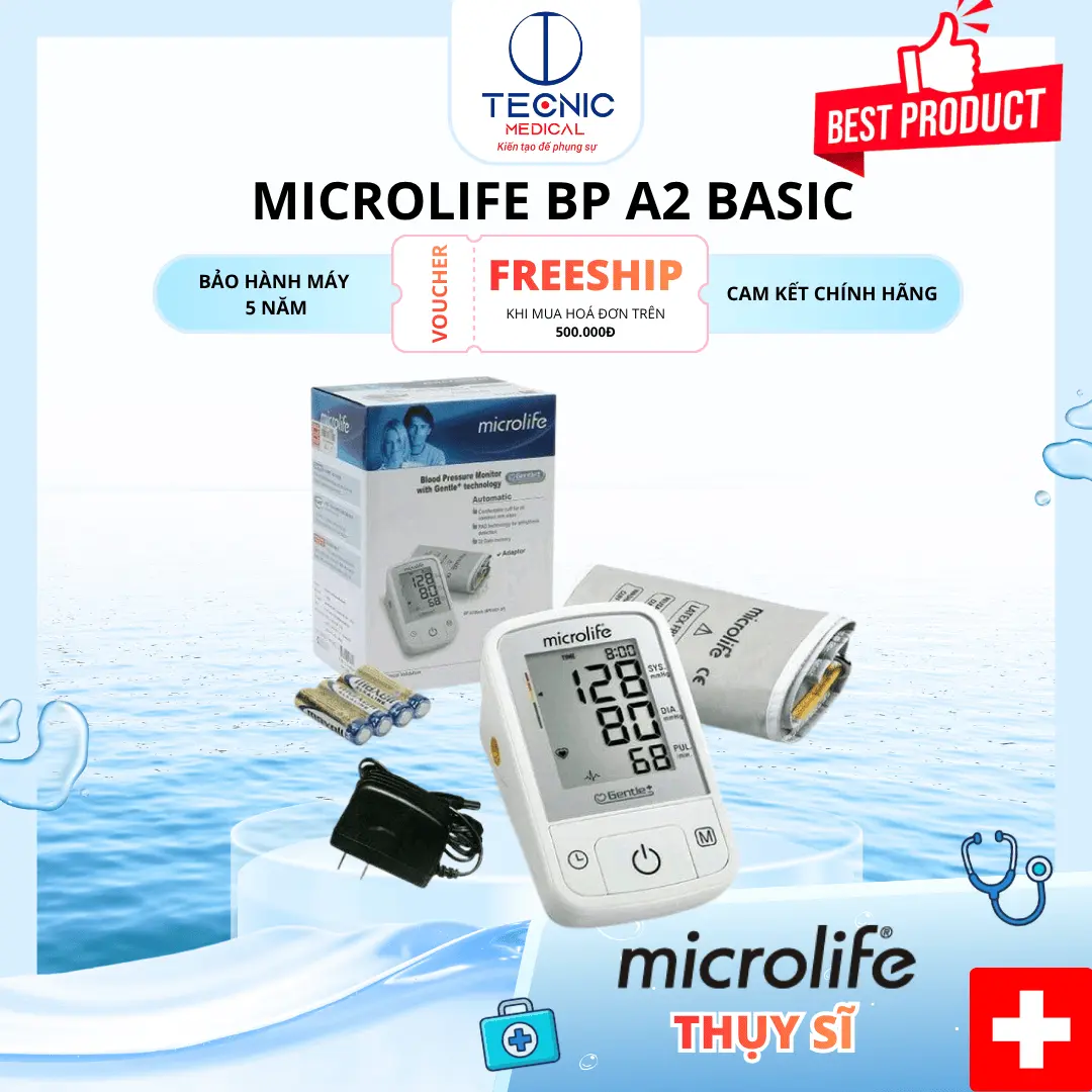 Máy Đo Huyết Áp Đo Cơ Bản, Phát Hiện Rối Loạn Nhịp Tim – Microlife BP A2 Basic